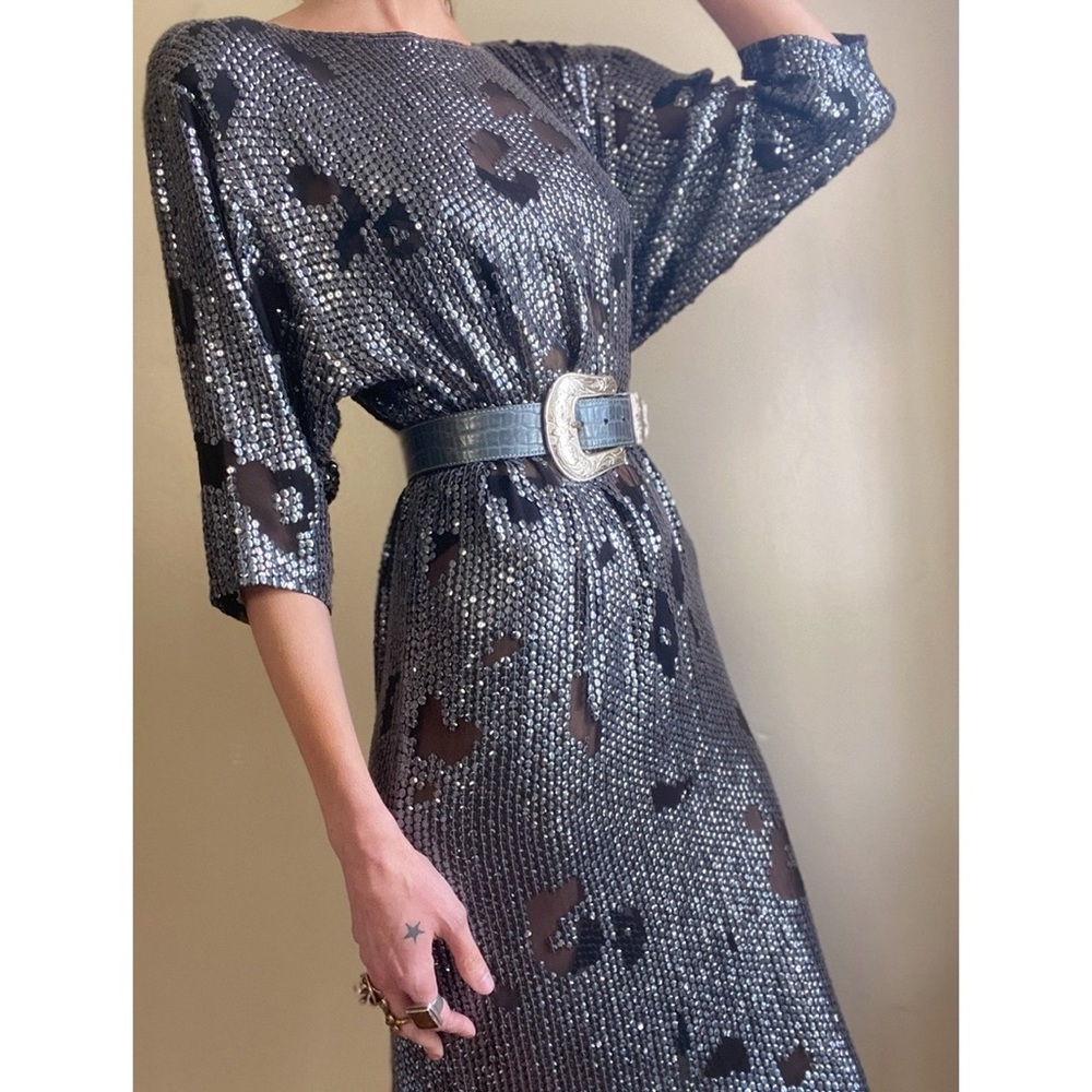 Vintage Kenar Silk Leopard Burnout Dress s/m 80's